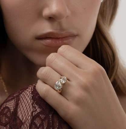 2.92 TCW Oval & Pear Cut Two Stone Moissanite Engagement Ring