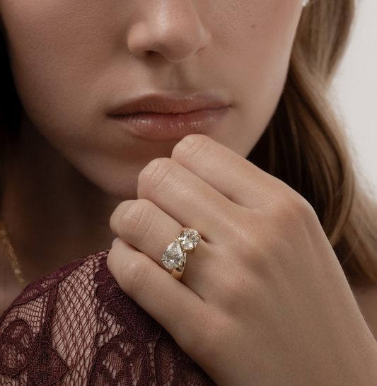 2.92 TCW Oval & Pear Cut Two Stone Moissanite Engagement Ring