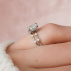 1.5 CT Radiant Cut Hidden Halo Moissanite Half Eternity Bridal Set