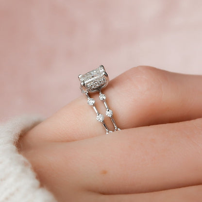 1.5 CT Radiant Cut Hidden Halo Moissanite Half Eternity Bridal Set