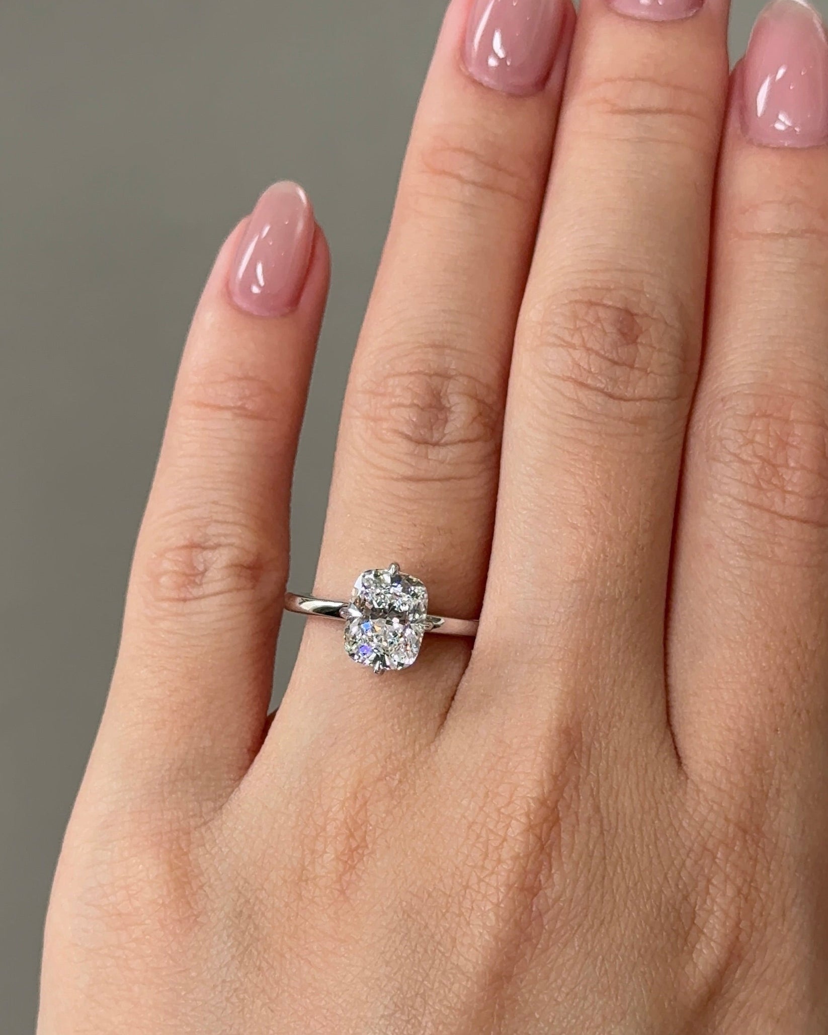 2.59 CT Cushion Cut Lab grown Diamond Solitaire Hidden Halo Engagement Ring