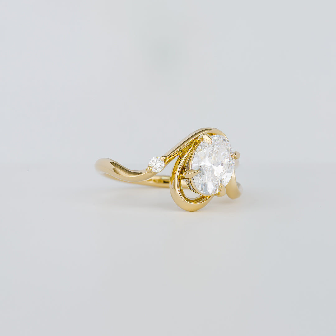 1.21 CT - 3.21 CT Oval Cut Lab grown Diamond Side Stone Engagement Ring