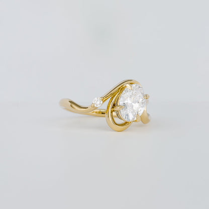 1.21 CT - 3.21 CT Oval Cut Lab grown Diamond Side Stone Engagement Ring