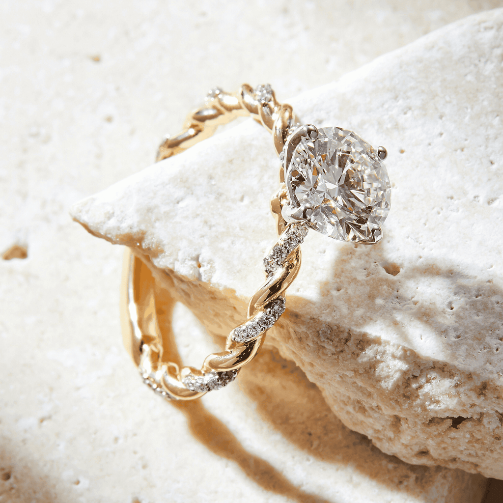 1.5 CT Round Cut Twisted Pave Style Moissanite Engagement Ring