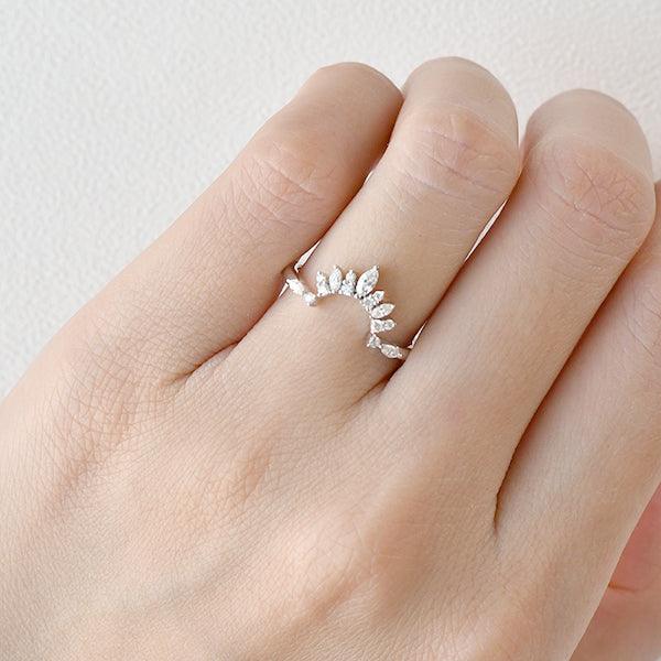 0.162 TCW Marquise & Round Moissanite Cluster Curved Wedding Band