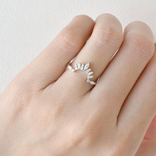 0.162 TCW Marquise & Round Moissanite Cluster Curved Wedding Band