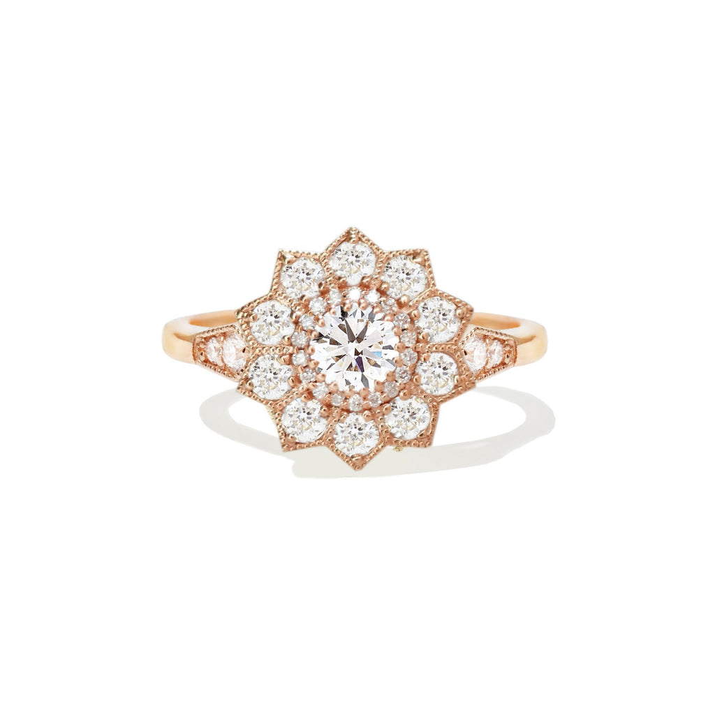 0.53 CT Round Cut Moissanite Sunflower Style Mosaic Engagement Ring