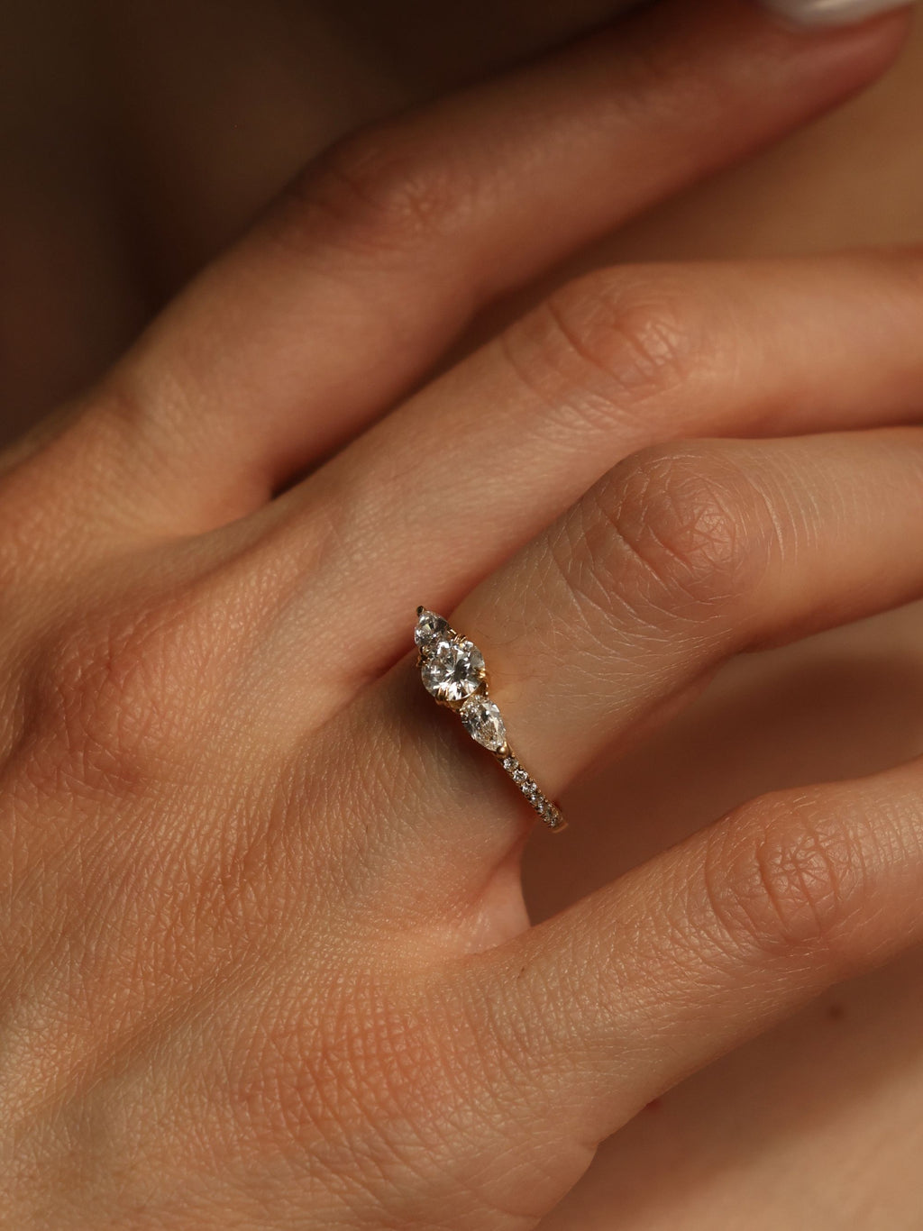 0.50 CT - 2.50 CT Round Cut Lab grown Diamond Three Stone & Pave Engagement Ring