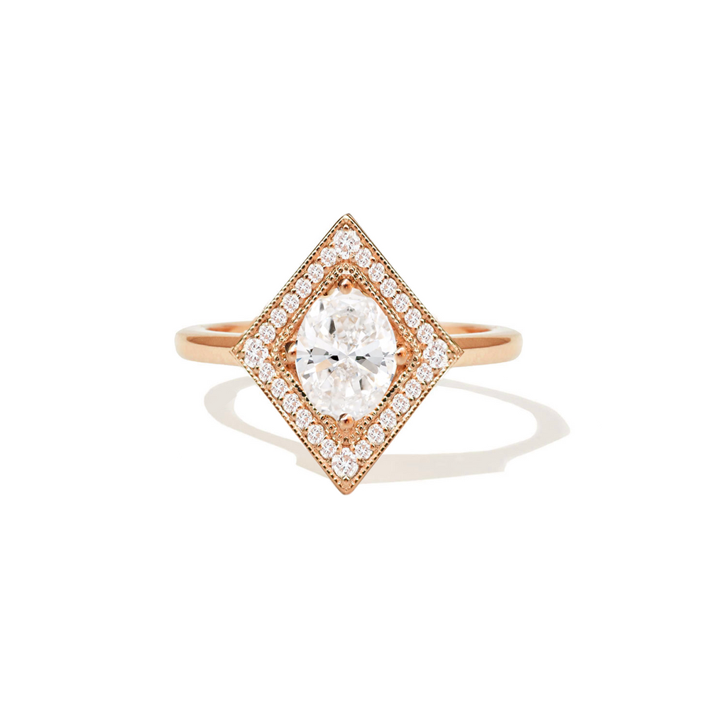 0.72 CT Oval Cut Moissanite Diamond Shape Mosaic Engagement Ring