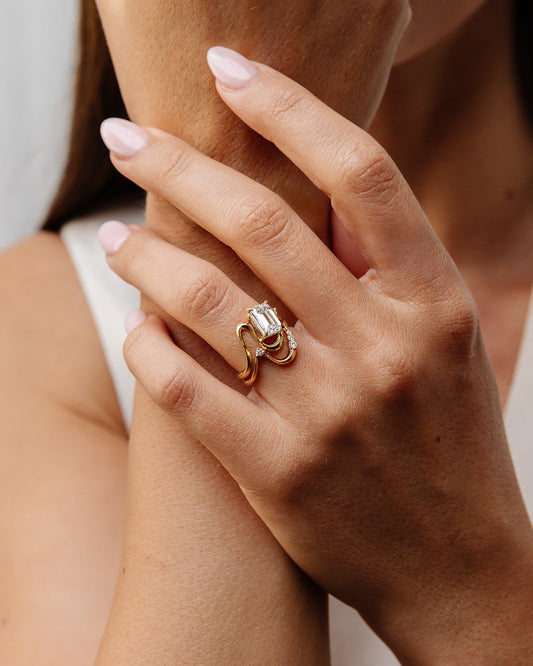 1.92 CT - 2.92 CT Emerald Cut Lab grown Diamond Side Stone Unique Engagement Ring