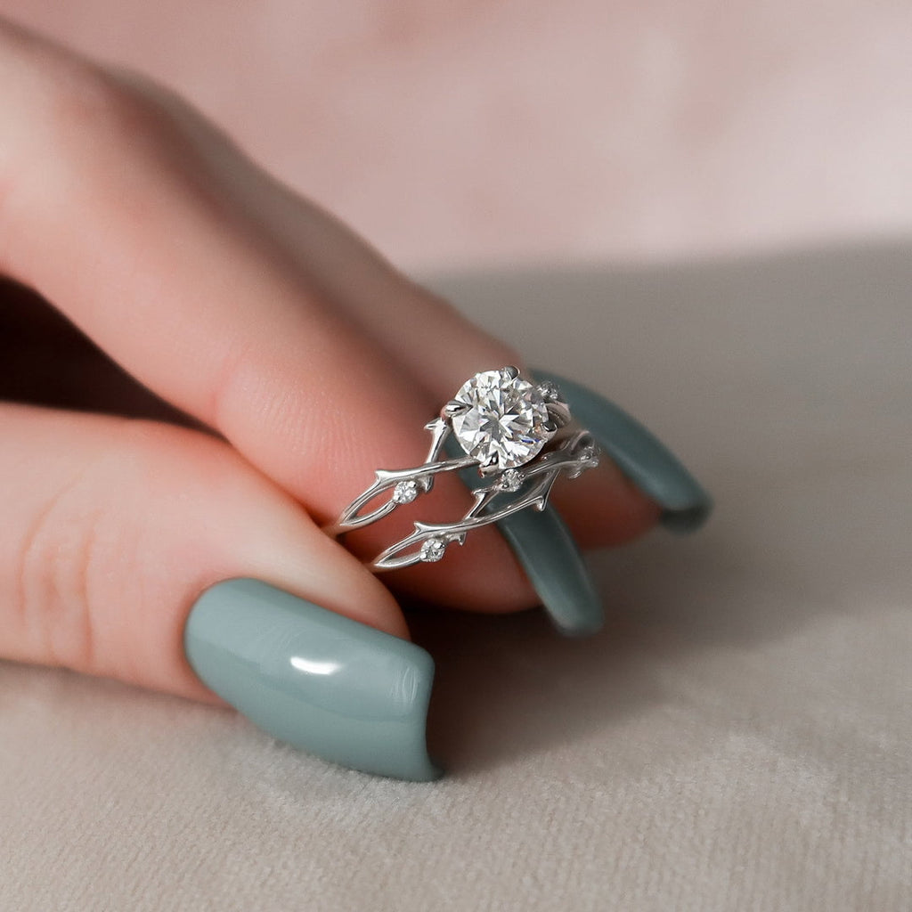 2.0 CT Oval Cut Moissanite Half Eternity Nature Inspired Bridal Set