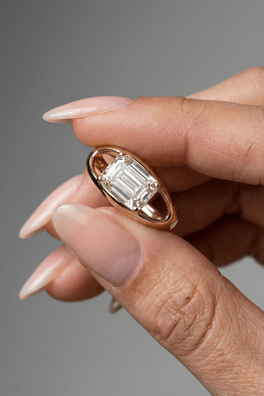 Emerald Cut Lab grown Diamond Split Shank Solitaire Engagement Ring