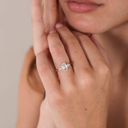 1.82 CT - 2.82 CT Emerald Cut Lab grown Diamond Three Stone Engagement Ring