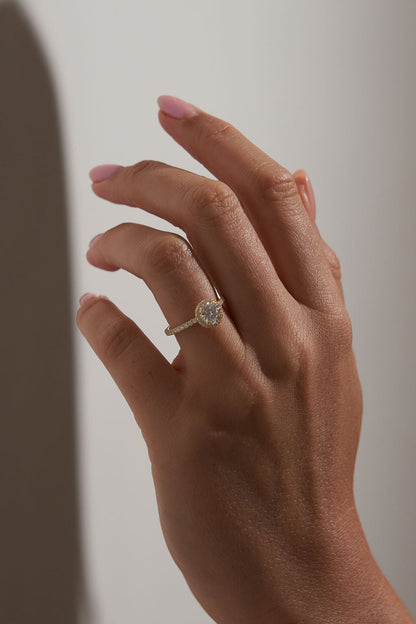 1 CT - 2 CT Round Cut Halo & Pave Moissanite Engagement Ring