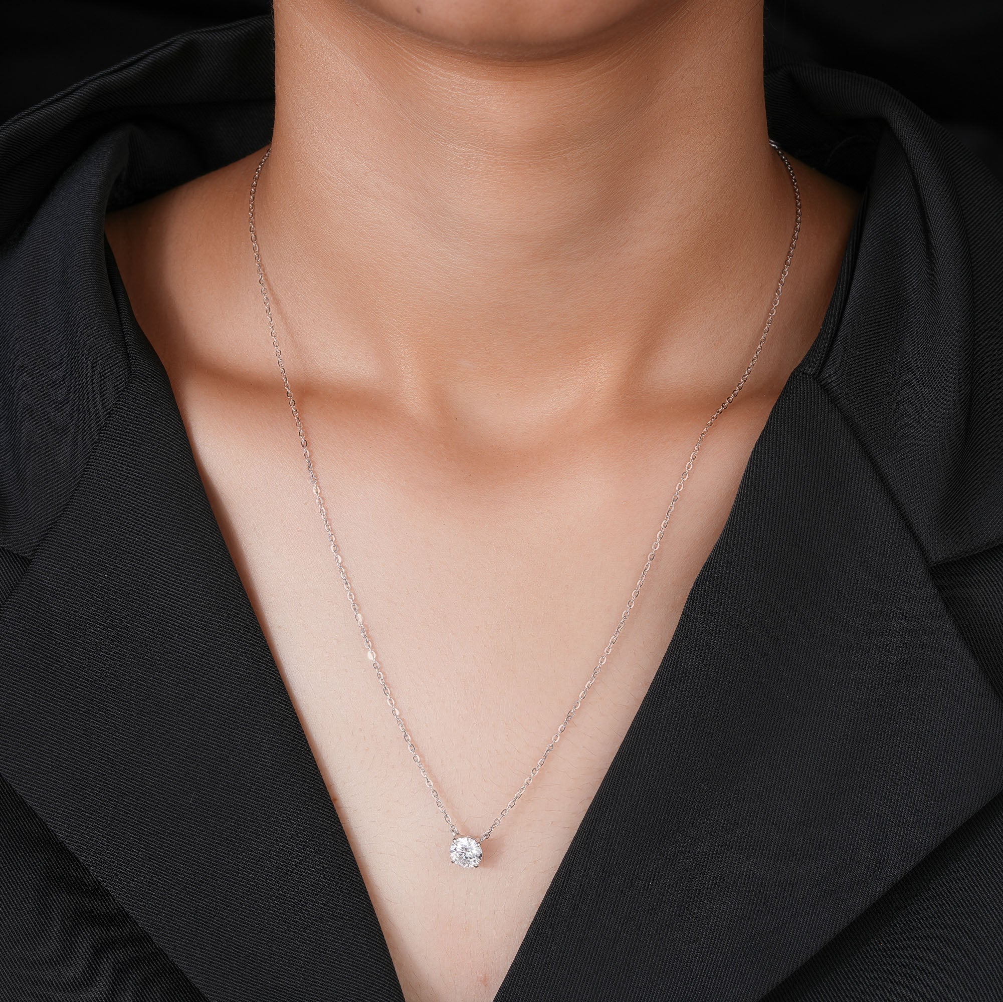 0.5 - 5.00 CT Round Cut Moissanite Diamond Solitaire Pendant Necklace