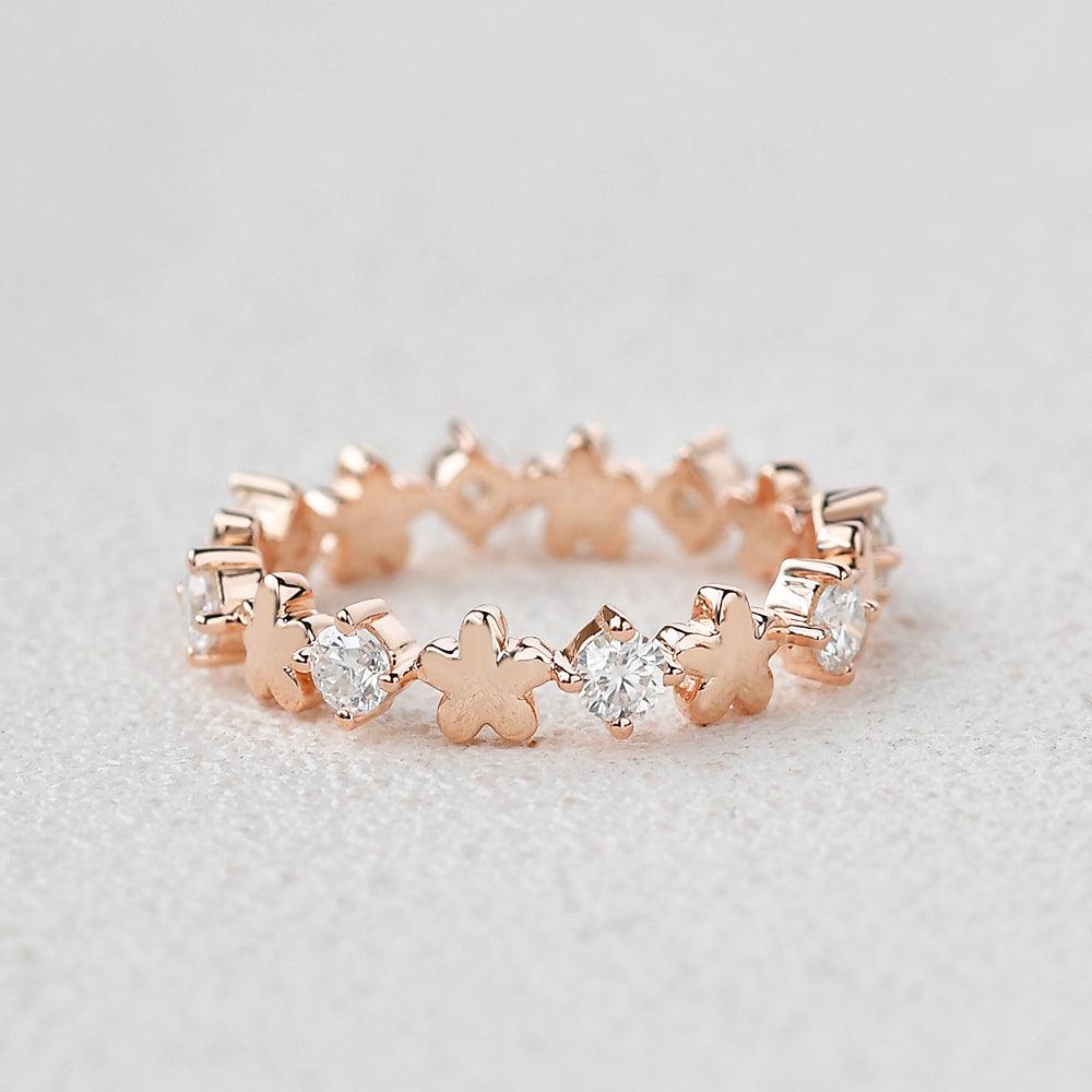 0.65 TCW Round Moissanite Flower Inspired Cluster Wedding Band
