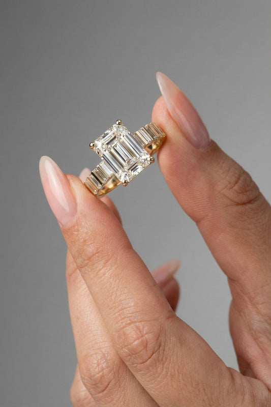 Emerald Cut Lab grown Diamond Pave Engagement Ring