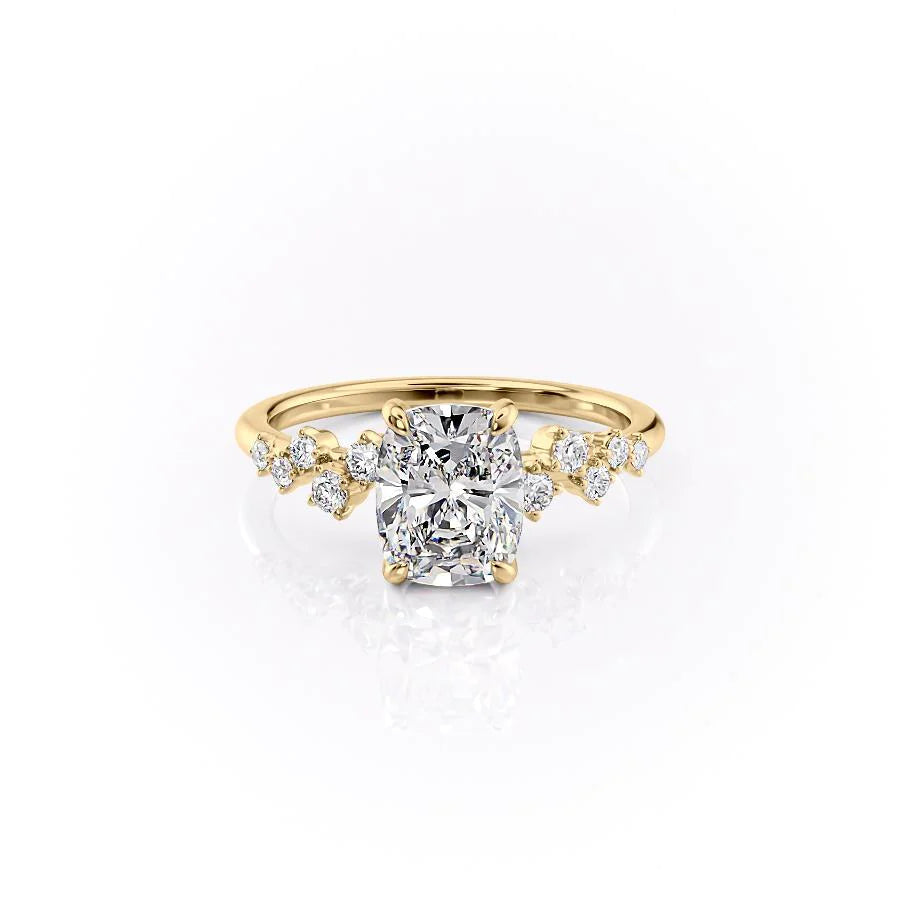 2 CT - 2.5 CT Elongated Cushion Cut Cluster Moissanite Engagement Ring