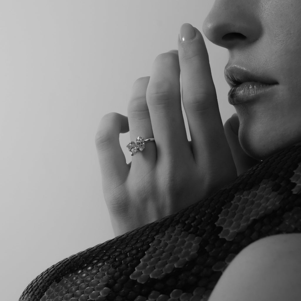 1.5 TCW Oval & Marquise Cut Two Stone Moissanite Engagement Ring