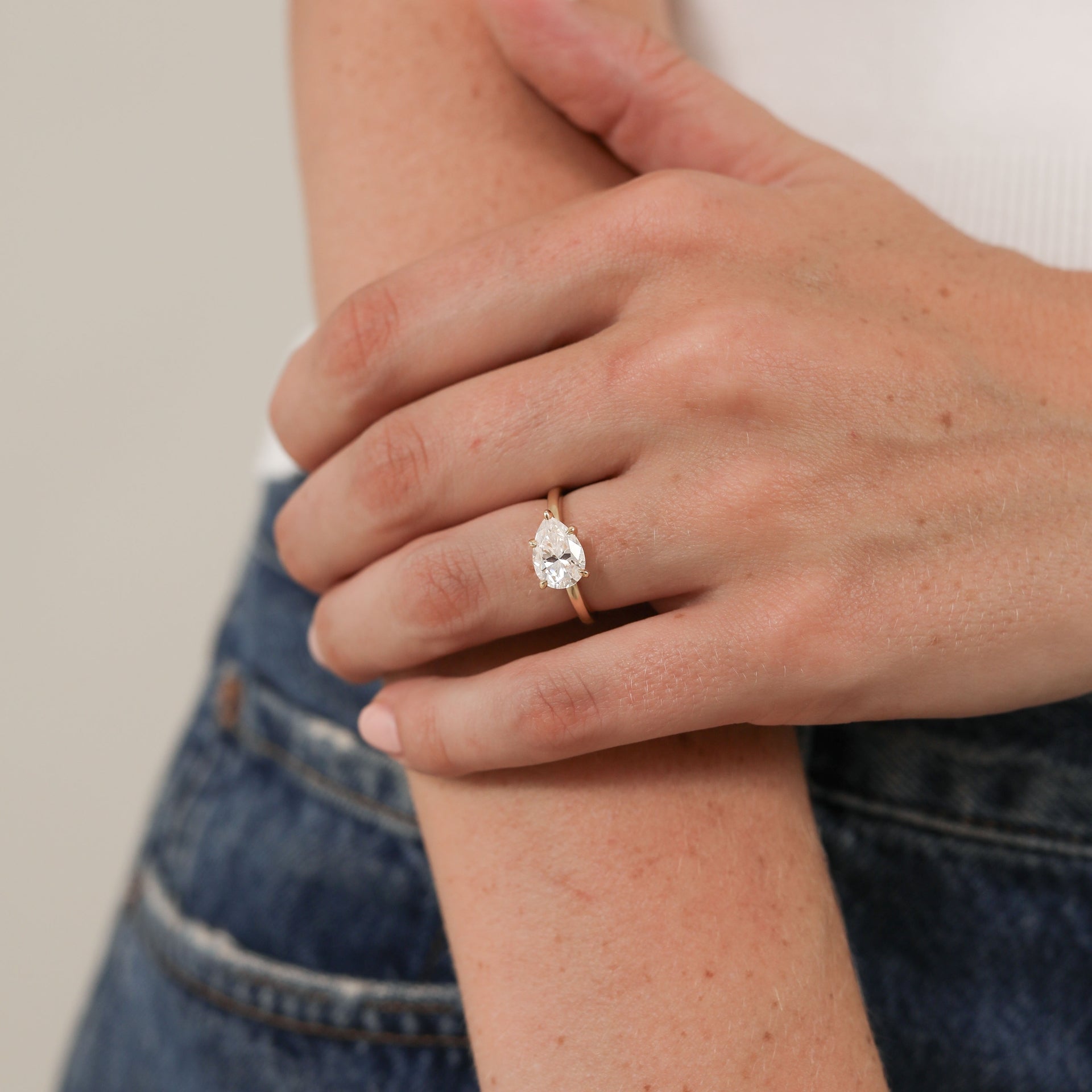 Pear Cut Diamond East-West Setting Engagement Ring