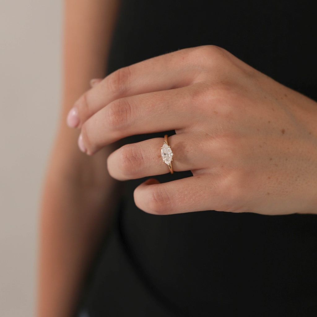 0.75 CT - 1.5 CT East-West Marquise Cut Lab grown Diamond Solitaire Engagement Ring