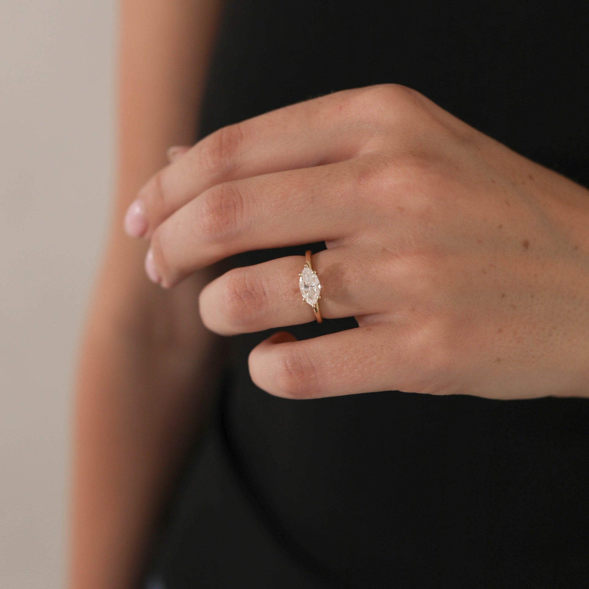 0.75 CT - 1.5 CT East-West Marquise Cut Lab grown Diamond Solitaire Engagement Ring