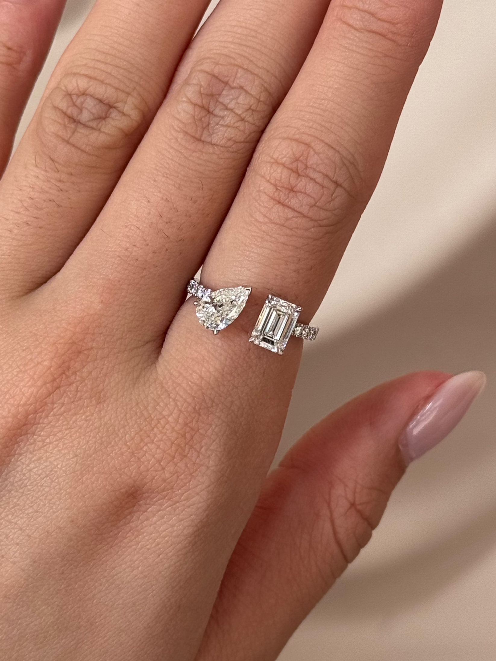 1.6 TCW Pear & Emerald CVD Diamond Open Cuff Wedding Band