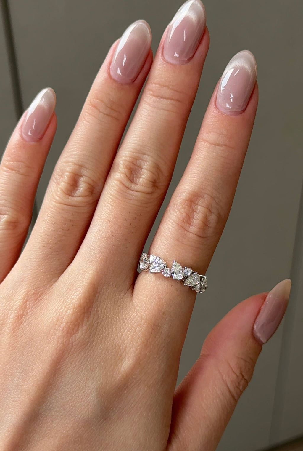 0.85 TCW Pear & Round CVD Diamond Pave Wedding Band