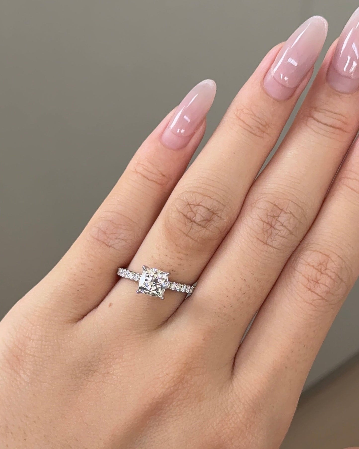 1.13 CT Cushion Cut Lab grown Diamond Micro Pave With Hidden Halo Engagement Ring