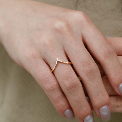 0.15 TCW Marquise & Round Moissanite V-Shape Stacking Wedding Band