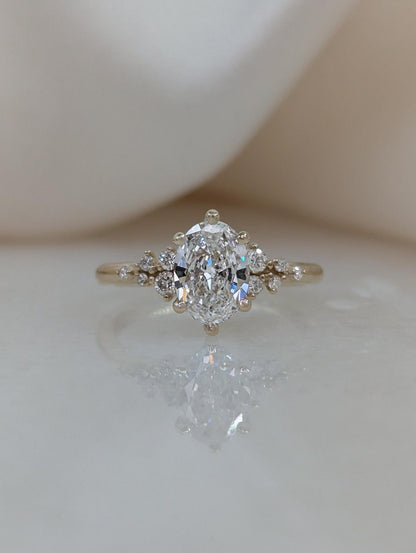 1 CT Oval Cut Cluster Moissanite Engagement Ring
