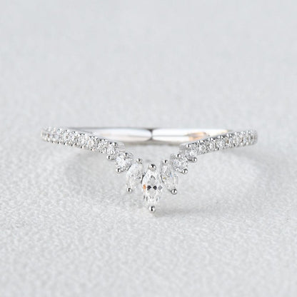 0.23 TCW Marquise & Round Moissanite V-Shape Pave Wedding Band