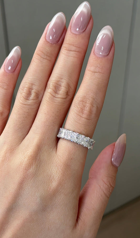 3.2 TCW Radiant CVD Diamond Half Eternity with Shared Prong Wedding Band