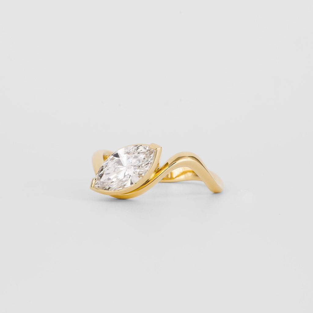 1.14 CT - 2.14 CT Marquise Cut Lab grown Diamond Half bezel Solitaire Engagement Ring