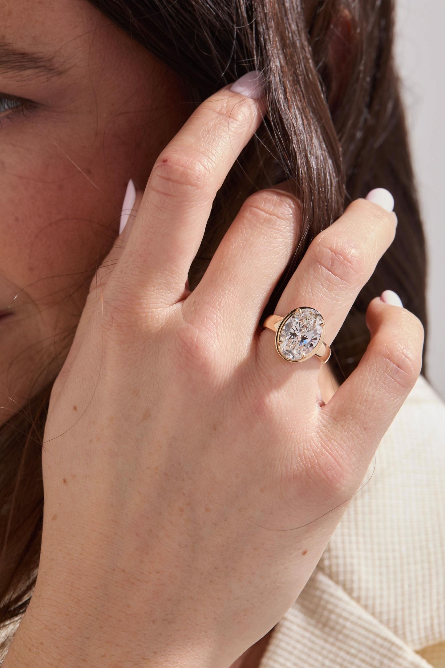 4 CT Oval Cut Double Bezel Solitaire Moissanite Engagement Ring