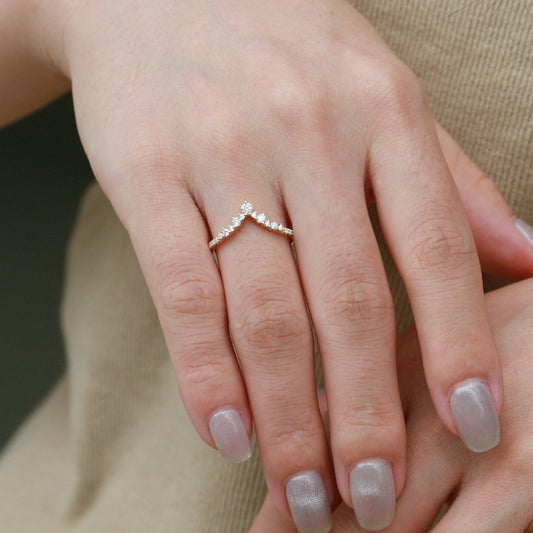 0.25 TCW Round Moissanite V-Shape Pave Wedding Band