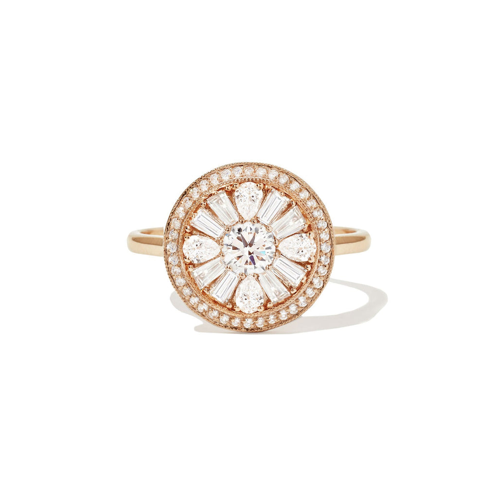 0.32 CT Round Cut Moissanite Halo Mosaic Engagement Ring