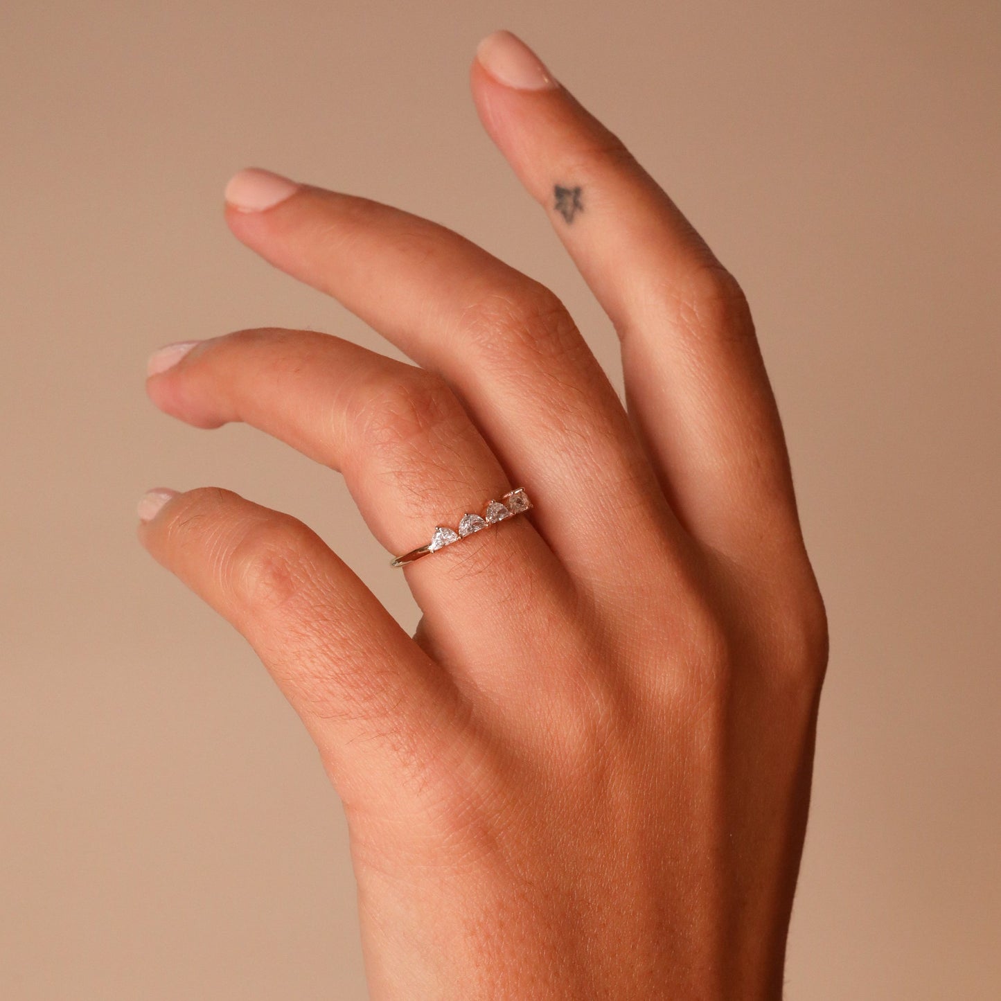 0.37 TCW Half Moon CVD Diamond Shared Prong Pave Wedding Band