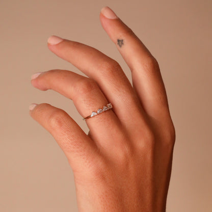 0.37 TCW Half Moon CVD Diamond Shared Prong Pave Wedding Band