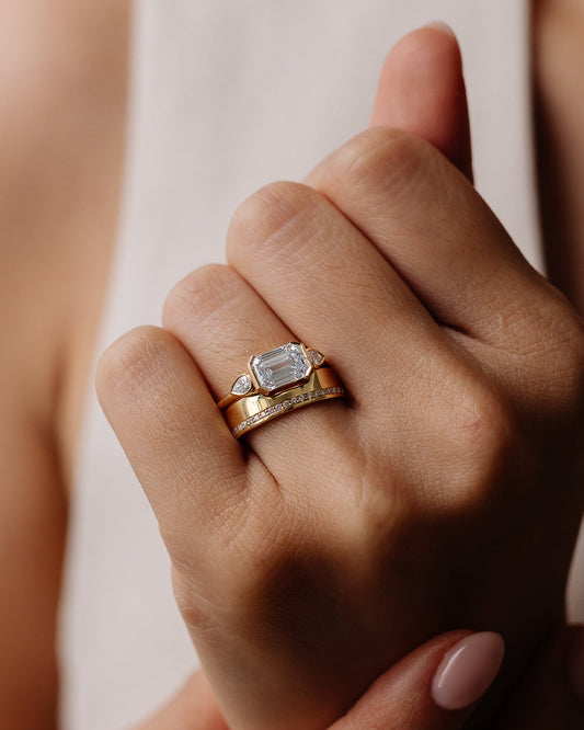 1.75 CT - 3.75 CT Emerald Cut Lab grown Diamond Three Stone Engagement Ring