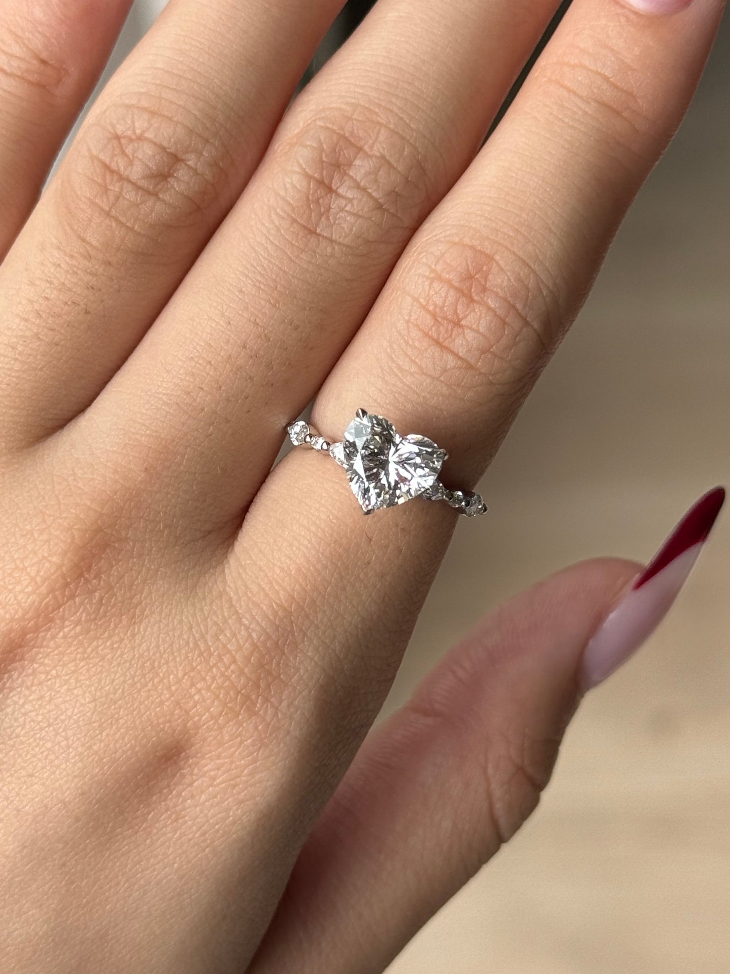 2 CT Heart Cut Lab grown Diamond Glitter Pave with Hidden Halo Engagement Ring