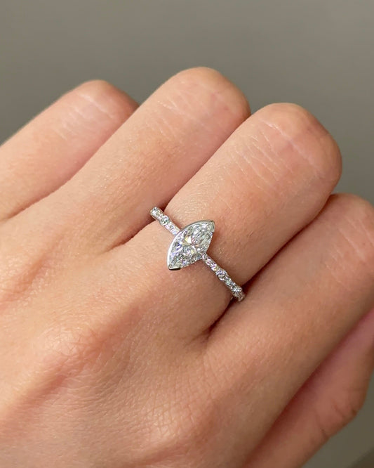 0.73 CT Marquise Cut Lab grown Diamond Bezel Style Engagement Ring