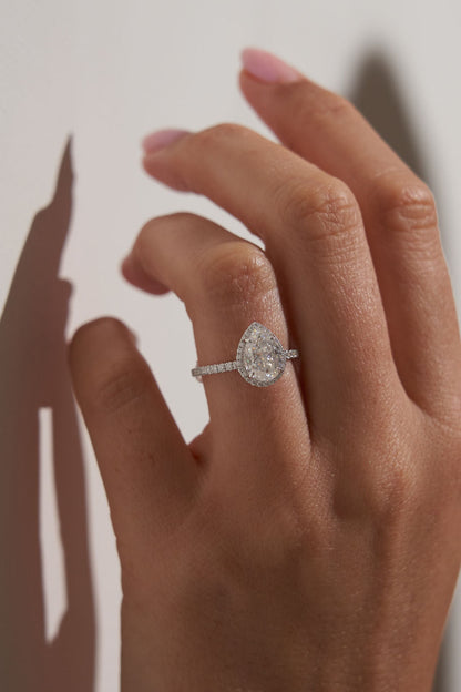 1 CT - 2 CT Pear Cut Halo & Pave Moissanite Engagement Ring