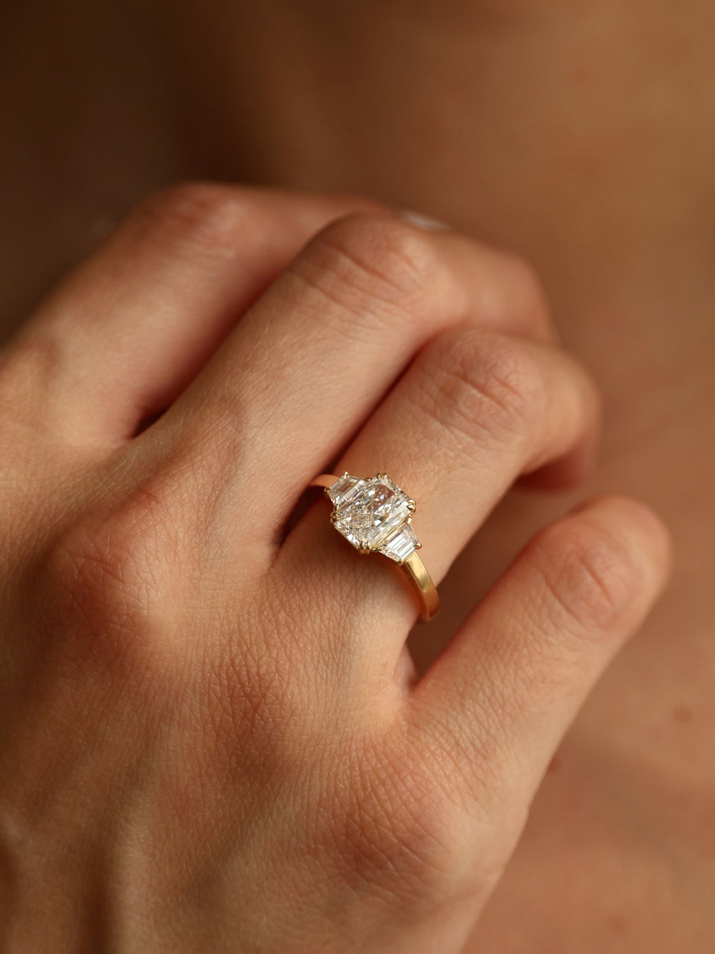 1.5 CT - 3.5 CT Radiant Cut Lab grown Diamond Three Stone Engagement Ring