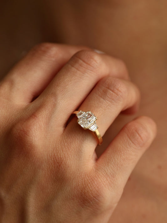 1.5 CT - 3.5 CT Radiant Cut Lab grown Diamond Three Stone Engagement Ring