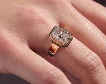 4 CT Radiant Cut Double Bezel Solitaire Moissanite Engagement Ring