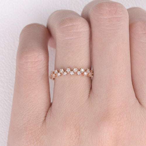 0.15 TCW Round Moissanite Dainty Cluster Wedding Band