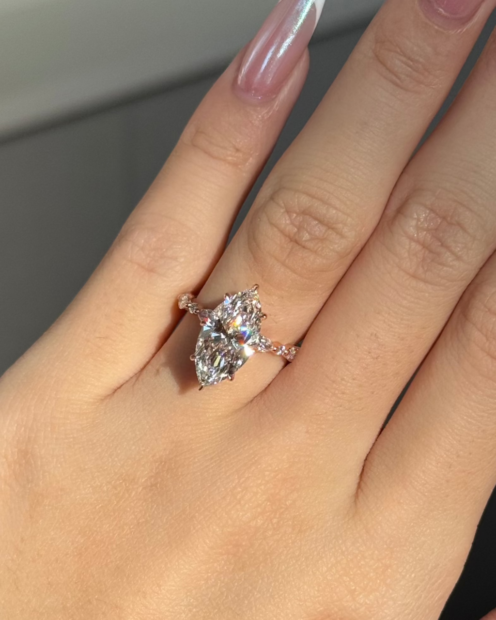 3 CT Marquise Cut Lab grown Diamond Glitter Pave with Hidden Halo Engagement Ring