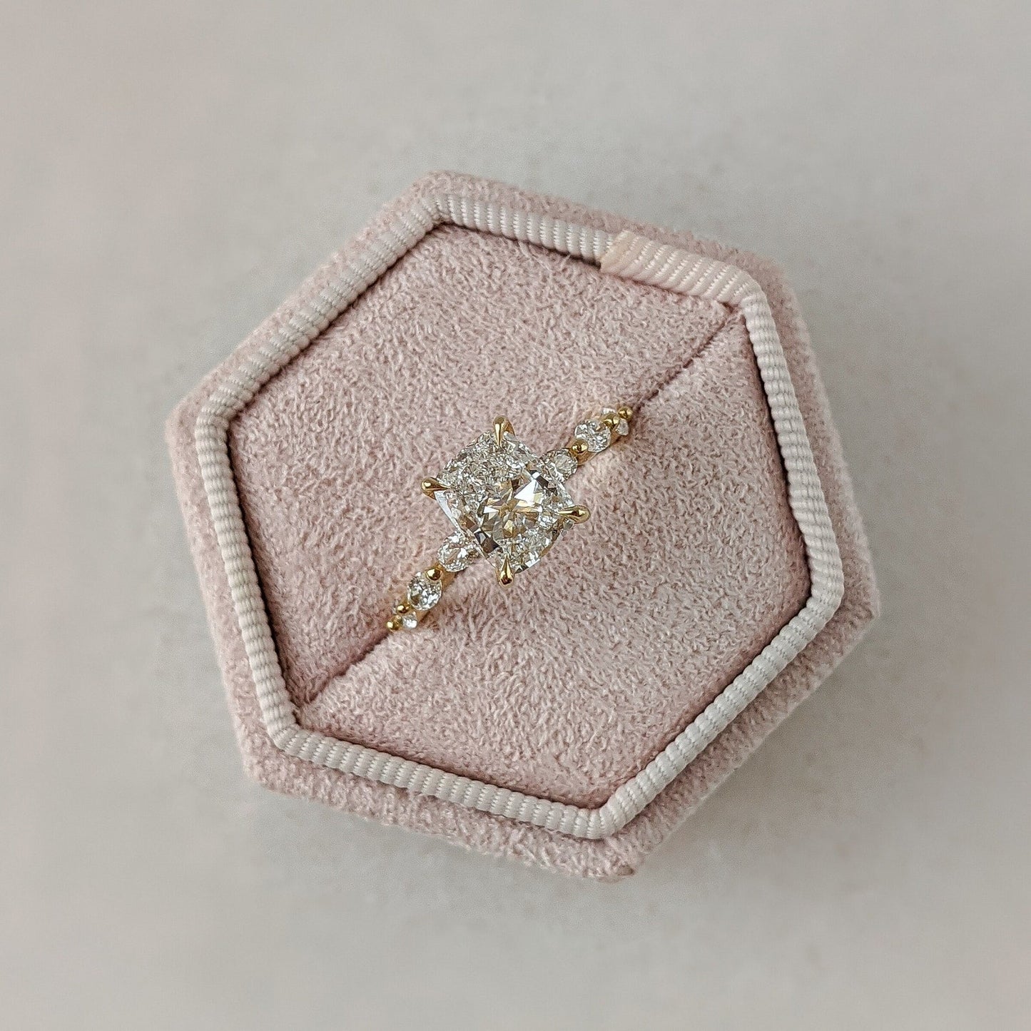 2 CT Elongated Cushion Cut Pave Dainty Style Moissanite Engagement Ring