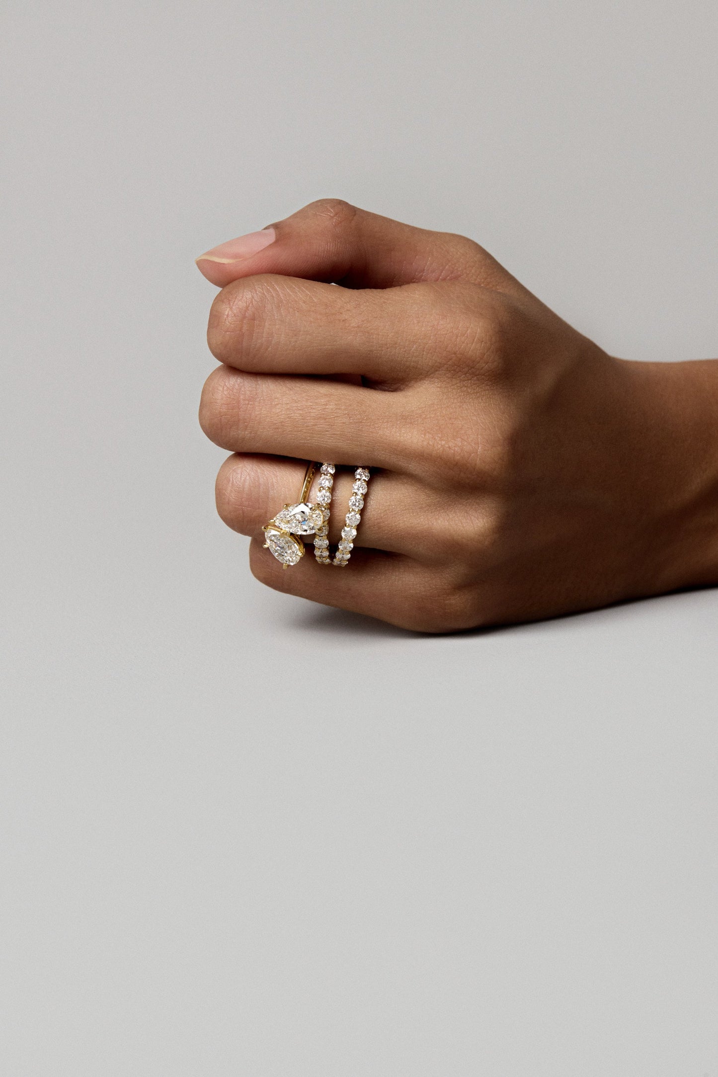 2.4 TCW Pear & Oval Cut Lab grown Diamond Two Stone Engagement Ring